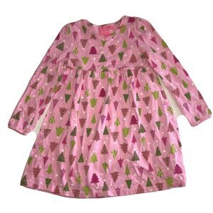 J Khaki Dress 5 Christmas Trees Pink Holiday V Neck Long Sleeve